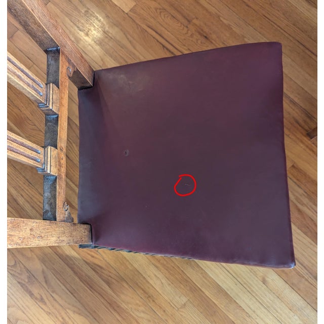 Late 19th Century ** Last Days Available / Lowest Price ** Antique Walnut Carved Dining Chairs With Burgundy Leather Seats Set of 6 For Sale - Image 5 of 5