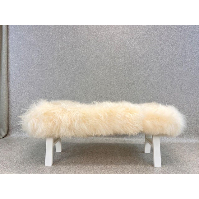 White Yeti Real Sheepskin Bench by Area Design For Sale - Image 3 of 12