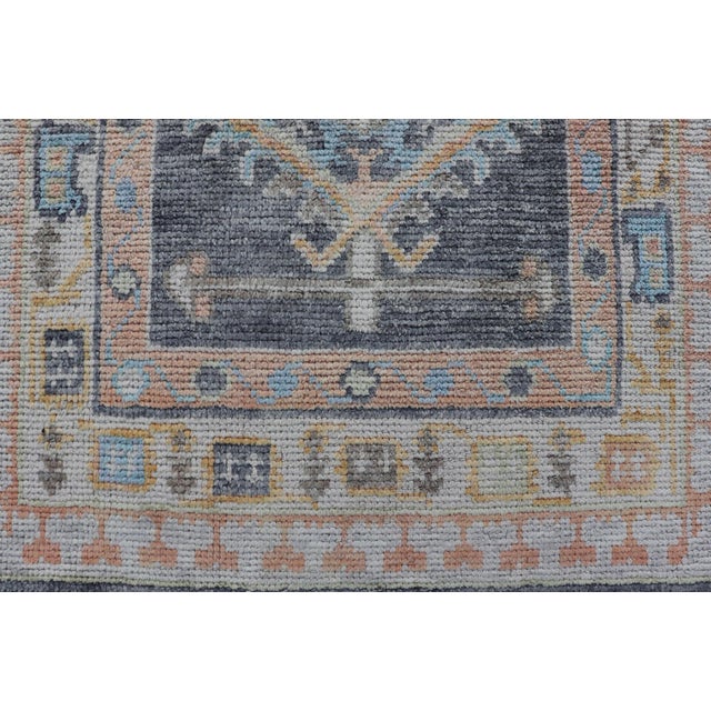 Turkish Oushak Runner in Powder Blue, Peach, and Gold 2'7 X 8'1 For Sale In Atlanta - Image 6 of 14