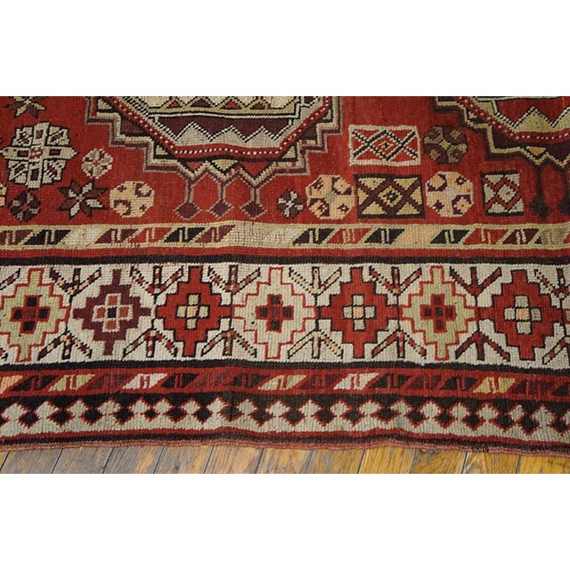 Tribal 1900s Red Geometric Rustic Antique Caucasian Karabagh Rug 4' X 9' Knotted Wool Carpet For Sale - Image 3 of 5