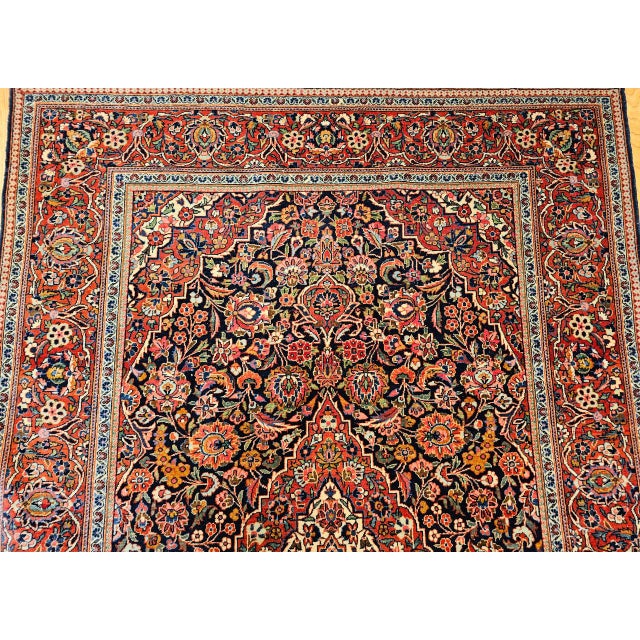 Vintage Persian Kashan Area Rug, Hand-Knotted Wool, Floral Pattern, Red & Navy, 5x7 For Sale - Image 10 of 17