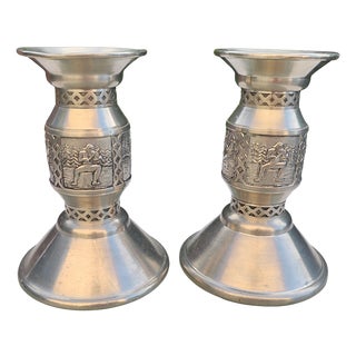 Vintage Pewter Candlesticks, 1970s, Set of 2 For Sale