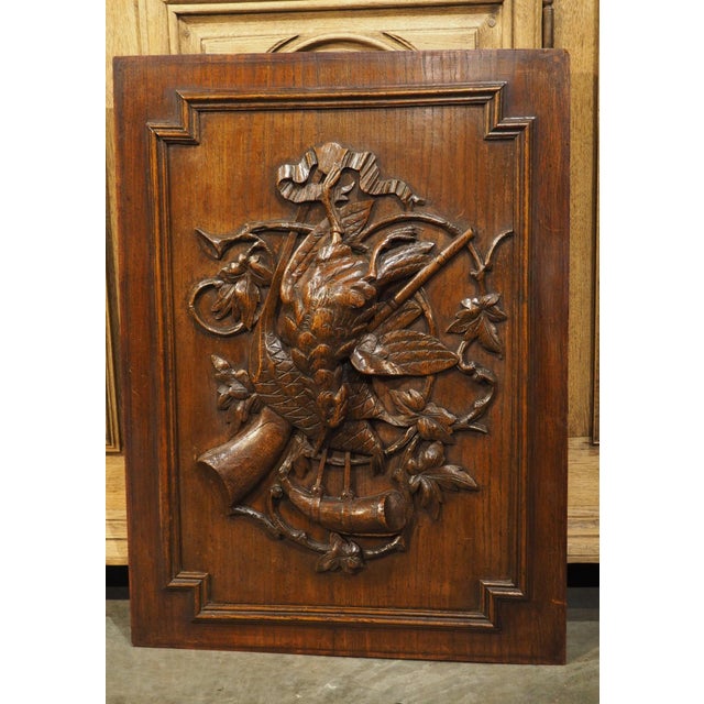Late 19th Century Antique French Hunting Trophy Plaque in Carved and Waxed Oak, Late 1800s For Sale - Image 5 of 18