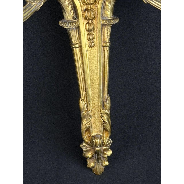 Antique French Louis XVI Two-Light Wall Sconce in Gilt Bronze, 1890s For Sale - Image 3 of 9