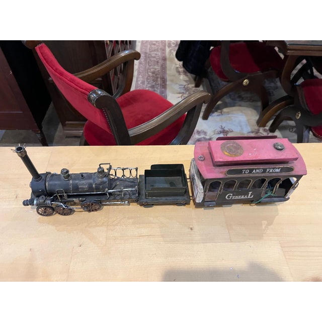 2020s Vintage Decorative Metal Train Model With Passenger Car For Sale - Image 5 of 6