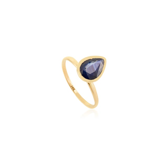 Everyday Wear 14k Gold Blue Sapphire Birthstone Ring Size 5 For Sale - Image 4 of 13