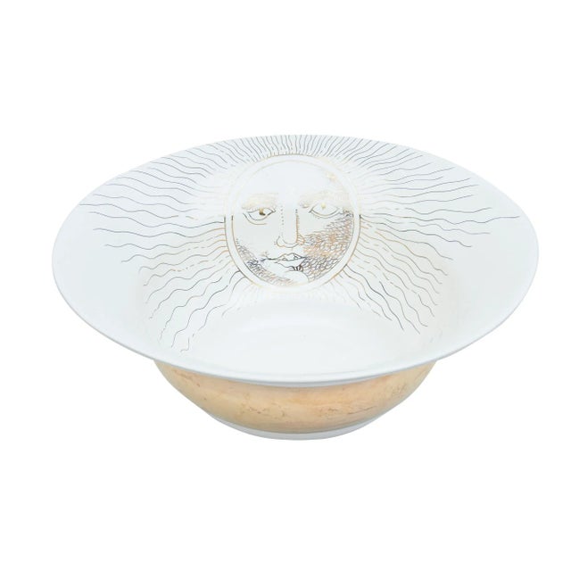 Fornasetti Style Large Ceramic White and Gold Bowl Signed For Sale - Image 12 of 12