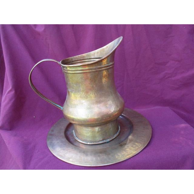 Vintage Hammered Copper Pitcher and Plate Chairish