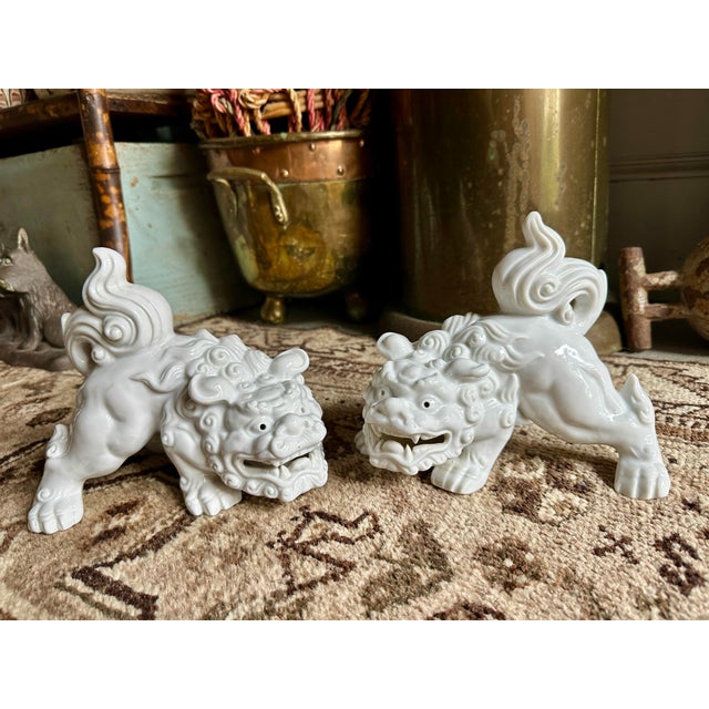 Traditional Vintage Otagiri Porcelain Blanc De Chine Foo Dog Dragons -a Pair For Sale - Image 3 of 11