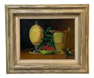 1960s Still Life Oil on Canvas Painting Depicting Fruit and Pitcher