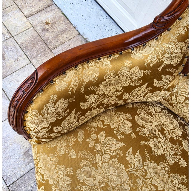 Victorian Rococo Revival Carved Bird Crest Music Room Wingback Armchair For Sale - Image 17 of 18
