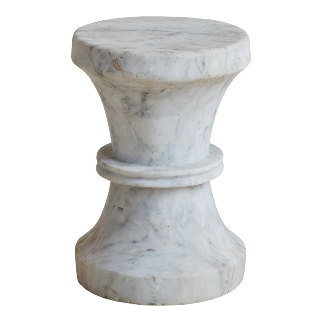 Petite Italian White Carrara Marble Stool, Italy 20th Century For Sale