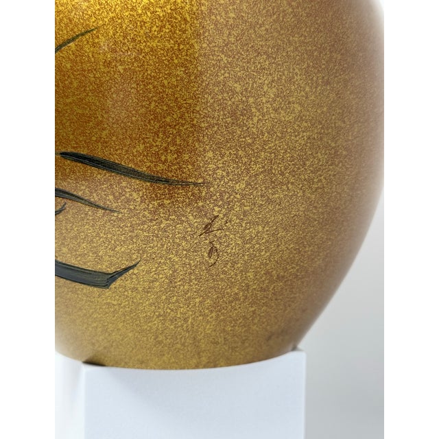 Mid 20th Century Japanese Mixed Metal Floral Vase, Gold Aventurine Ground, Signed, 8” For Sale - Image 4 of 12