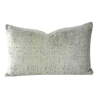Fabricut Vendom Velvet in Silver Velvet Lumbar Pillow Cover - Textured Stripe Velvet Rectangle Cushion Case For Sale