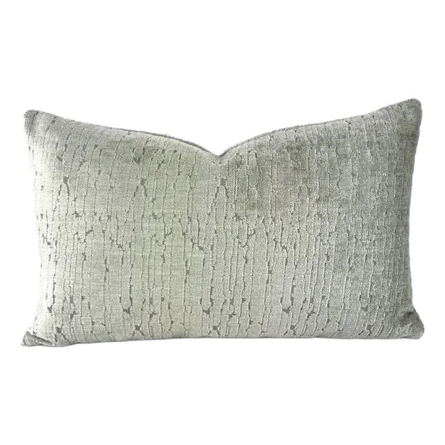 Fabricut Vendom Velvet in Silver Velvet Lumbar Pillow Cover - Textured Stripe Velvet Rectangle Cushion Case For Sale