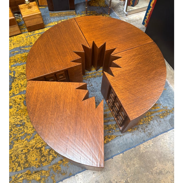 Rare Modular "Quadrifoglio" Coffee Table in Carved Oak by Giuseppe Rivadossi, 1970s For Sale - Image 13 of 16