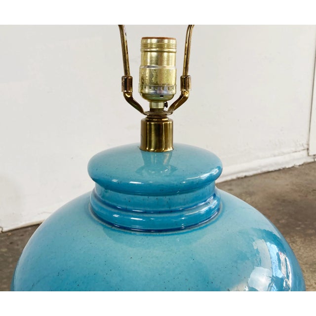Teal Vintage Paul Hanson Style Blue Ginger Jar Table Lamp For Sale - Image 8 of 8