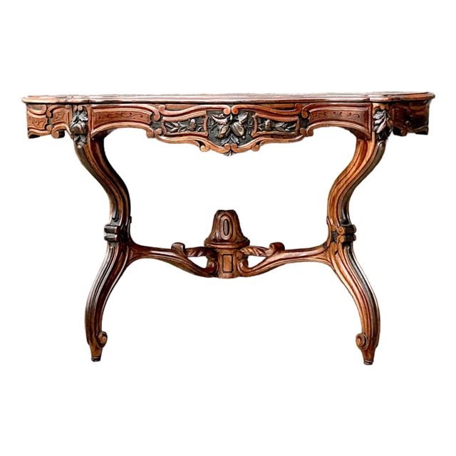 Vintage Hand Carved Demilune Wall Mount Console Table For Sale