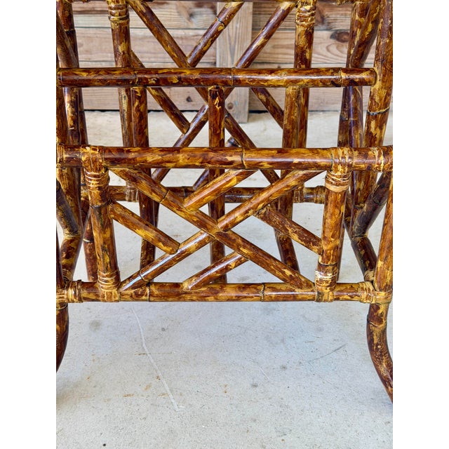 Brown Vintage Faux Bamboo Rattan Side Table With Grasscloth Top For Sale - Image 8 of 12