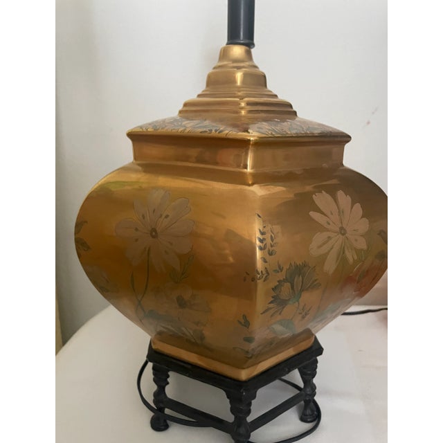 1960s Gold Porcelain Hand-Painted With Floral and Vines Motifs Table Lamp For Sale - Image 12 of 13