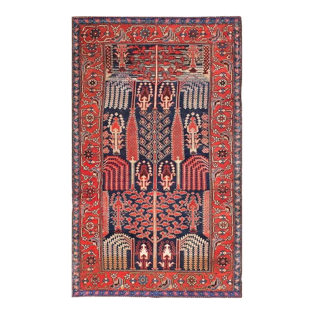 1900s Blue Navy Cypress Tree Antique Nw Persian "Bid Majnoun" Rug 4'6" X 7' Handknotted Wool Carpet For Sale