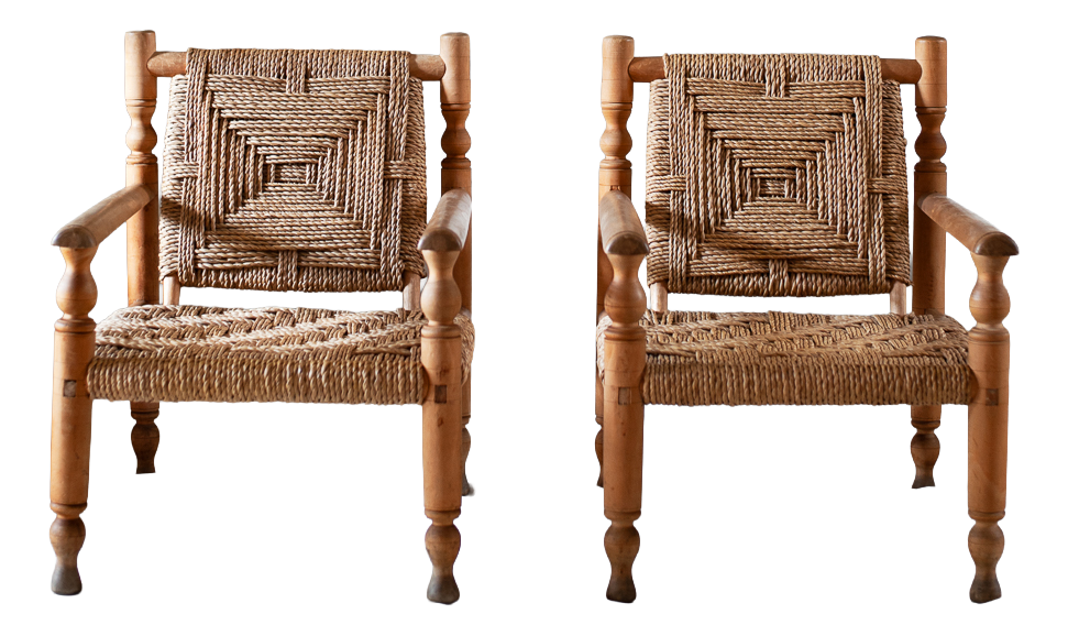 Wooden and Rope Chairs by Adrien Audoux & Frida Minet, 1960s, Set