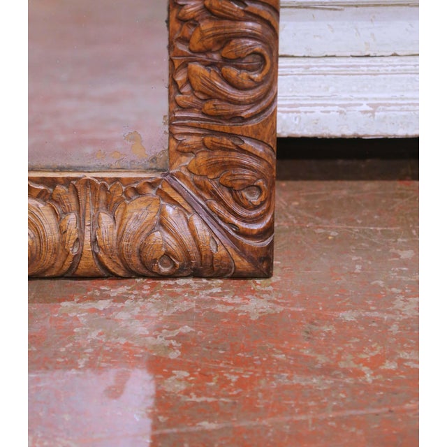 Brown 19th Century French Louis XV Carved Oak Wall Mirror With Cherub and Floral Decor For Sale - Image 8 of 9