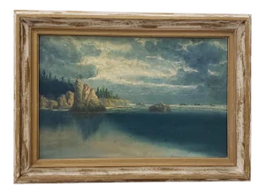 Northwest Rugged Coast Landscape Oil Painting by Chas R. Hall C.1924