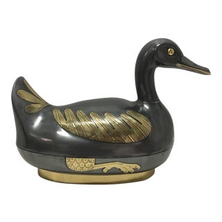 Pewter and Brass Duck Figurine For Sale