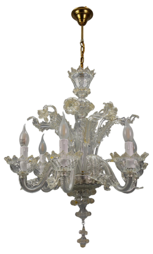 Venetian Murano Glass and Gold Dust Floral Chandelier, Italy, 1950s