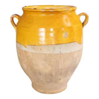 Large 19th Century French Glazed Yellow Confit Pot For Sale