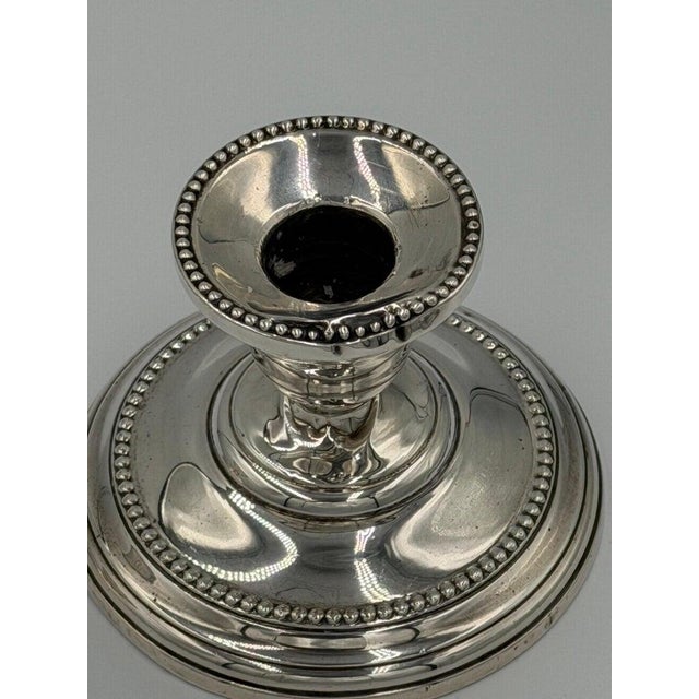 Early 20th Century Antique Sterling Silver Candlesticks With Beaded Rim Detail - a Pair For Sale - Image 5 of 13