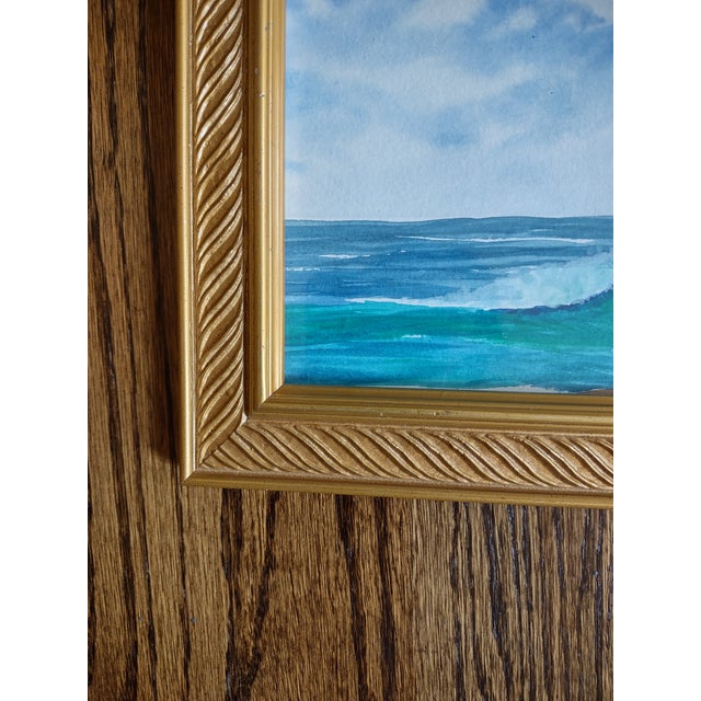 Framed Ocean View Watercolor Painting For Sale - Image 4 of 8