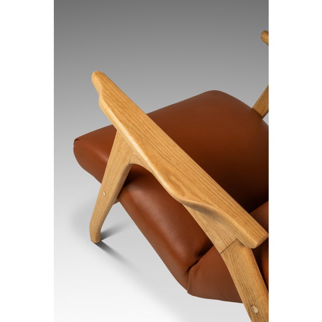 Rare Mid-Century Modern Sculptural Lounge Chair & Ottoman in Oak & Italian Leather in the Manner of Adrian Pearsall, Usa, C. 1960s For Sale - Image 17 of 18