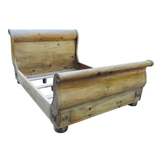 Vintage Queen Pine Sleigh Bed For Sale