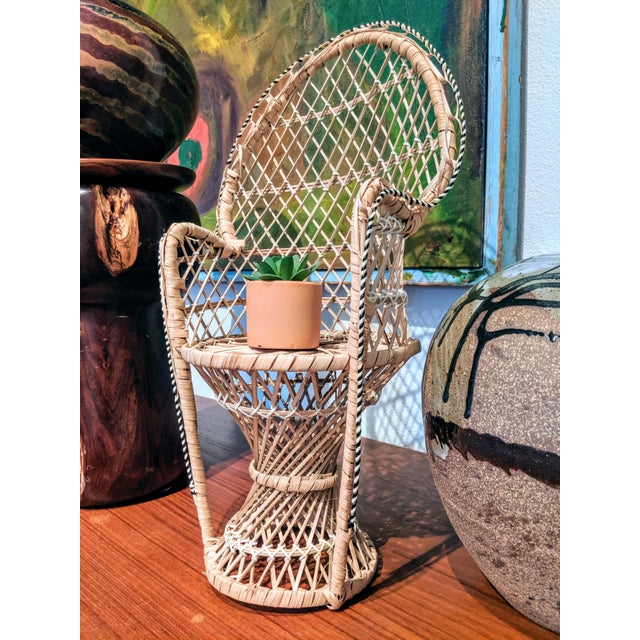 Boho Chic Miniature Wicker Peacock Chair Plant Stand Chairish
