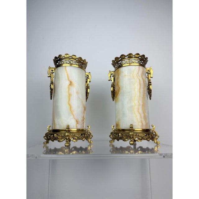 Antique French Onyx and Gilt Bronze Vases, 1800s, Set of 2 For Sale - Image 9 of 9