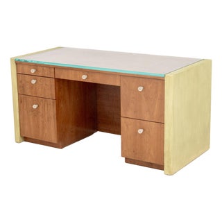 Art Deco Style Walnut Kneehole Desk For Sale