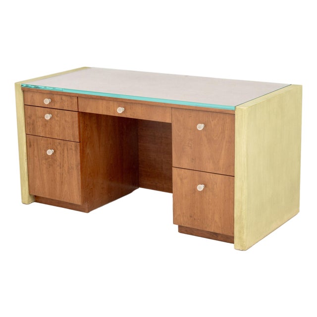 Art Deco Style Walnut Kneehole Desk For Sale