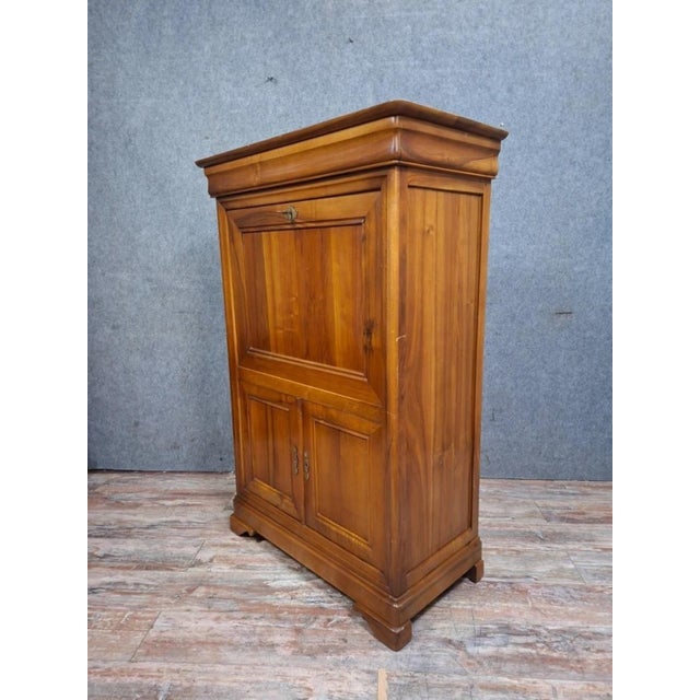 Vintage Louis Philippe Cherrywood Drop-Front Secretary Desk with Leather Top For Sale - Image 3 of 13