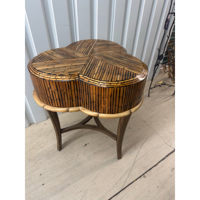 1980s 1980s Attributed Maitland-Smith Tessellated Pencil Reed Trefoil Side Table For Sale - Image 5 of 9