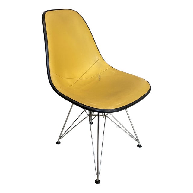 Vintage Yellow Vinyl-Covered Fiberglass Chair by Charles and Ray Eames for Herman Miller, 1950s For Sale