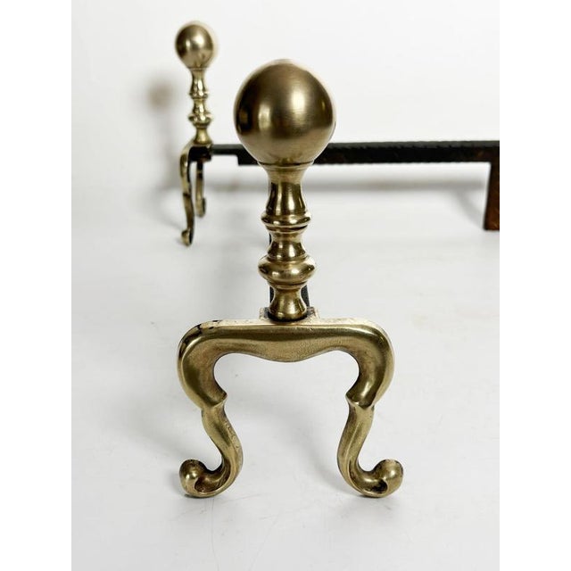 Cast Iron and Brass Andirons, France, 1950, Set of 2 For Sale - Image 6 of 10