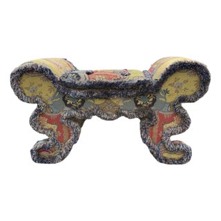 1980s Upholstered Tapestry Stool With Fringe For Sale