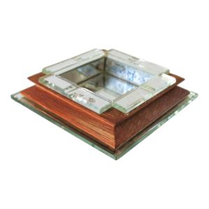 Vintage Square Wood & Mirror Ashtray or Trinket Tray
