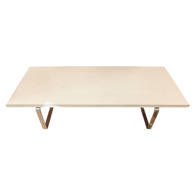 William Plunkett 1971 White Formica & Curved Steel Modernist Coffee Table. By British Designer William Plunkett (1928 -...