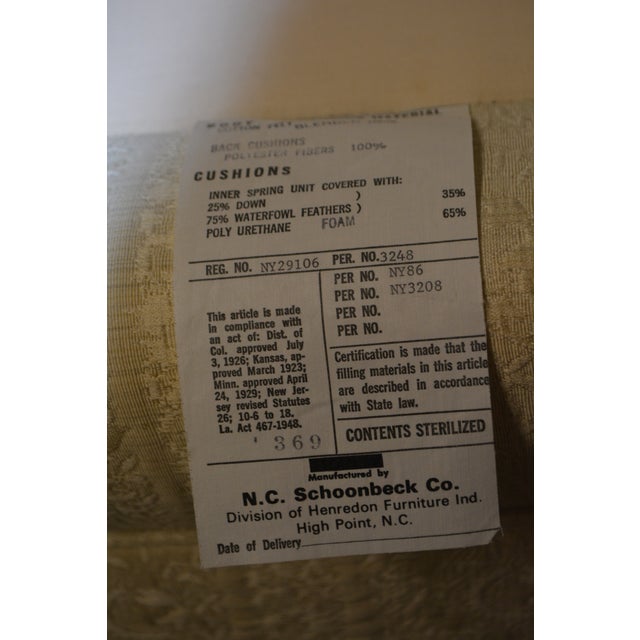 Vintage Henredon Schoonbeck Curved Back Cream Embossed Tufted Settee / Sofa For Sale - Image 15 of 15