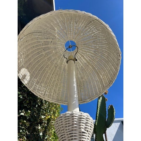 Wood Vintage White Wicker Floor Lamp With Dome Shade For Sale - Image 7 of 14