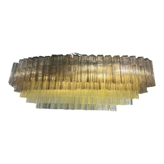 Contemporary Huge Oval Multicolored "Tronchi" Murano Glass Chandelier in Opaque Gold For Sale