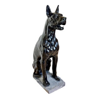 Mid-Century Life Size Black Chalkware Great Dane Dog Statue For Sale